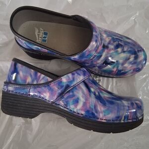 Dansko LT Purple Blue Multi-Color Patent Clogs